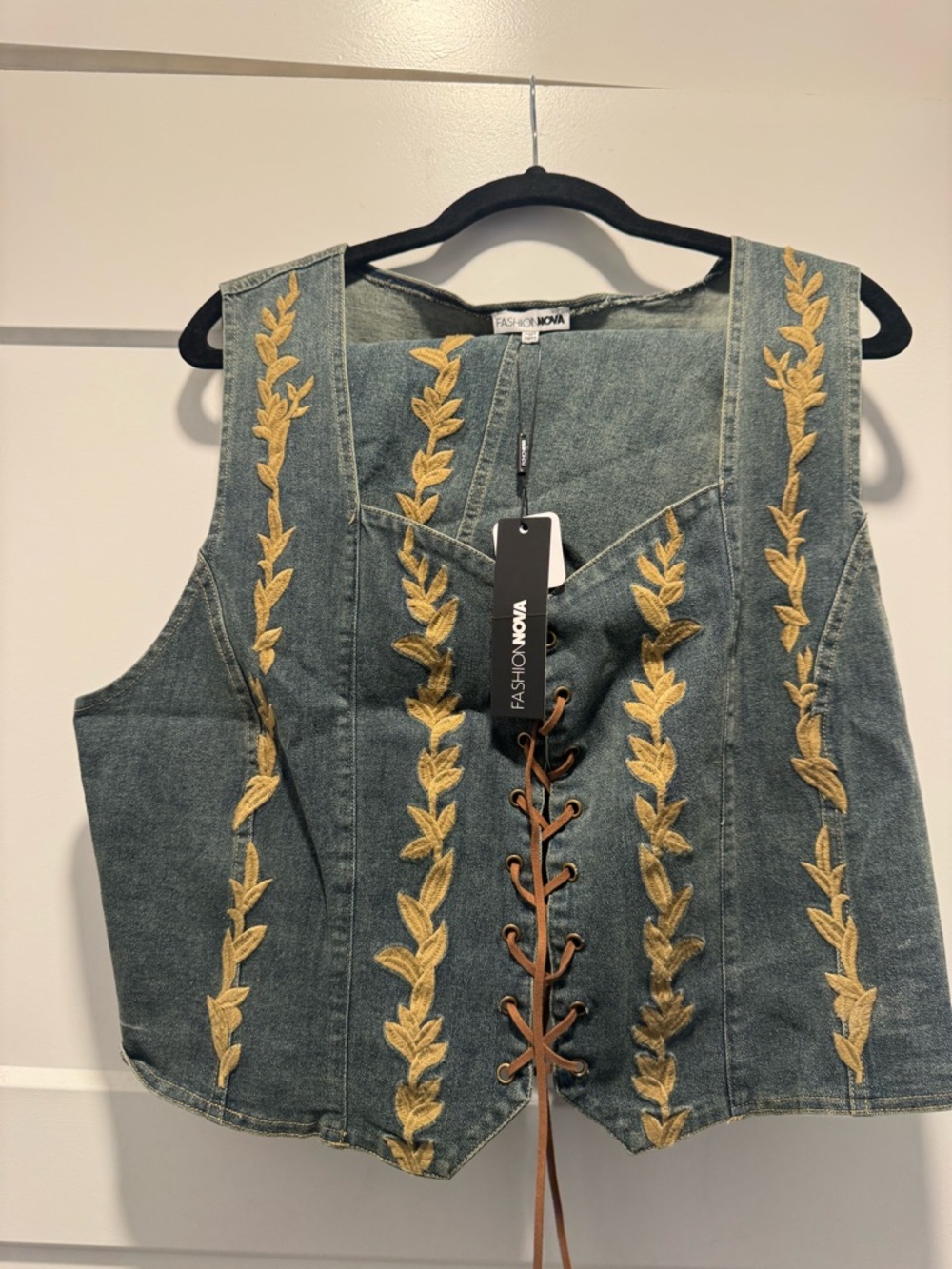 Denim square line crop top & skirt set - Picture 5 of 6